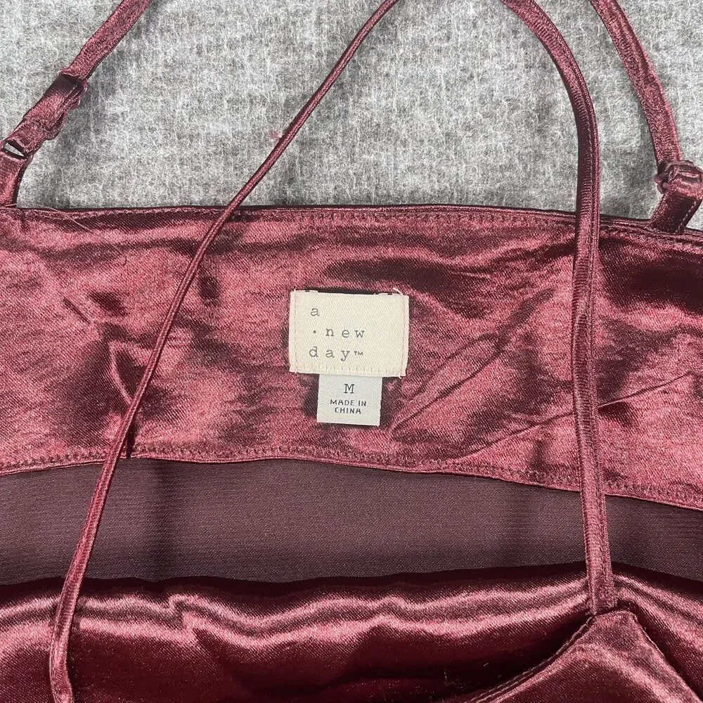 A New Day Medium Liquid‎ Satin Halter Midi Slip Dress Burgundy Plum, Minimalist